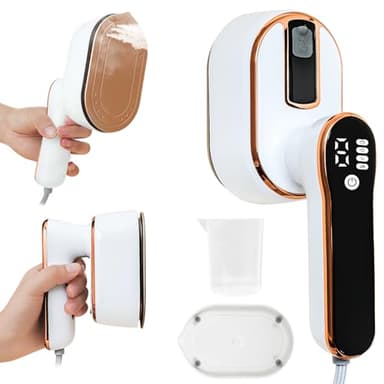 Travel Clothes Steamer with LCD Screen, Upgraded 2 in 1 Steam Handheld Clothing Wrinkles Remover for Garments, 3 Steam Levels, 20S Fast Heat-up, 100ML Water Tank, Iron for Travel, Home, Office（White）