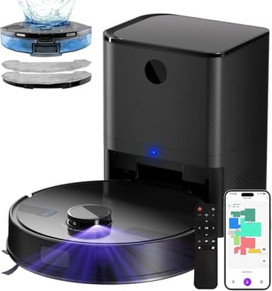 MS1MAX Robot Vacuum with Mop, 5000Pa Strong Suction, Lidar Navigation Robotic Vacuum with 3.5L Self-Empty Station, 180mins Runtime, APP/Remote/Voice Control, for Hard Floors and Carpets