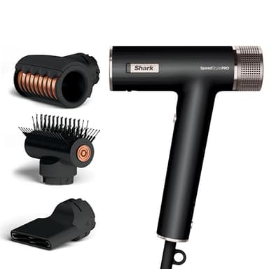 Shark SpeedStyle Pro Hair Dryer, High Performance High-Velocity Hair Dryer For Straight & Wavy Hair with Scalp Shield Technology, 3 Attachments, Lightweight, Ionic, No Heat Damage, Black HD731UK