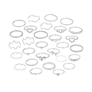 Canvas Trend 28 Pcs Silver Rings for Women,Simple Fashion Plated Ring Set,Bohemian Silver Stacking Ring Sets for Women,Finger Stackable Statement Rings Jewellery for Lady Teen Girls (Mixed Sizes)