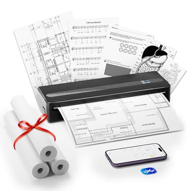 BORN4SHIP Portable Printer Wireless for Travel, PB821 Bluetooth Thermal Printer A4 with 3 Rolls of Thermal Disposables, Inkless Printer Compatible with iOS, Android, Laptop for Office, Car, Home