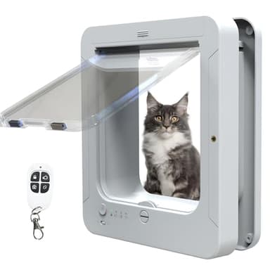 Deluxe Mart Cat Door, Microchip Cat Flap, Selective Entry, with 2 Sensor Collars and 1 Remote Control, Microchip Cat Door for Cats & Small Dogs, Opening Size: 7 7/8" X 7 1/2", for Pets white