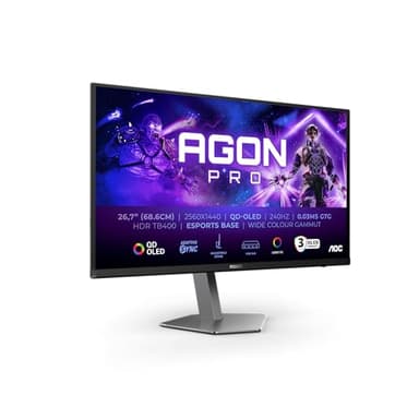 AOC AGON AG276QZD2 - 27 inch QHD Gaming Monitor, QD- OLED, 0.03ms, HDR400, Height Adjustable Esports Base, RGB Lighting, USB Hub (2560 x 1440, HDMI 2.0 / DP 1.4 / USB 3.2)