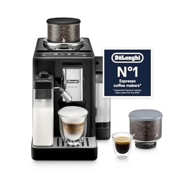 De’Longhi Rivelia - Perfetto Automatic Coffee Machine with LatteCrema Automatic Milk Frothing, 16 One-Touch Drinks, Colour Touch Display, Interchangeable Hoppers, Black (EXAM440.55.B)