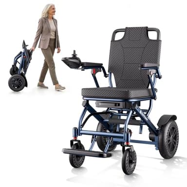 ByteTecpeak D14 Lightweight Foldable Electric Wheelchair Removable Lithium Battery, 20km Range, 500W Motor, Ultra-Portable 18.5kg Aluminium Powerchair for Travel & Airplane Approved