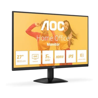 AOC Q27B35E 27 Inch QHD Monitor, 75Hz, IPS, 1ms MPRT, Adaptive Sync, HDR10, (2560x1440,HDMI 1x 1.4,DP 1x 1.4) Black
