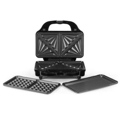 Salter 3-In-1 Snack Maker - Sandwich Toaster, Waffle Maker, Panini Press Grill, Includes Removable Extra Large Deep Fill Hot Plates, Non-Stick, 900W, Auto Temperature Control, Stay Cool Handle