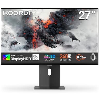 KOORUI S2721XO 27 Inch Gaming Monitor, 240Hz, QD-OLED, QHD 1440P, 0.03ms, HDR 400, Adaptive Sync, Lifting Adjustable, VESA Mountable, HDMI/DP, Low Blue Light, 99% SRGB