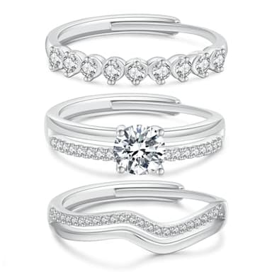 Senteria 3Pcs Silver Rings for Women,Sterling Silver Ring Adjustable Shiny Cubic Zirconia Thumb Rings for Women Stacking Ring Statement Ring Set for Womens