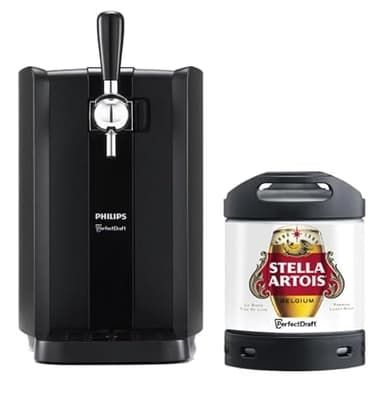 Philips PerfectDraft Black Draft Beer Bundle with Stella Artois 6L Keg, Home Dispenser