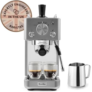 Breville Barista Slimline Espresso Machine | Integrated Milk Frother | Compact Coffee Maker for CappuccinosLattes & More | 15 Bar Pump | Silver [VCF185]