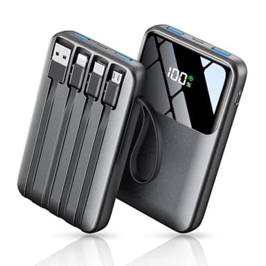 Power Bank Fast Charging, 10000mAh Portable Charger, 22.5W Phone Battery Pack with LCD Display, Built-in 4 Cables & 6-Device, PD 3.0 QC 3.0, USB-C In/Out, Compatible with iPhone 17/16/15/14/13/12