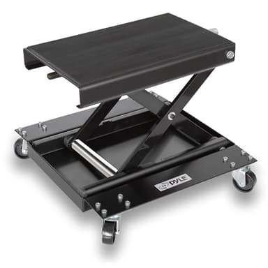 Pyle Heavy Duty Motorcycle Lift Table, Portable Scissor Jack with Dolly, 500kg Capacity, Collapsible with Caster Wheels, Anti-Skid Rubber Pad, Car Jack Kit, Bike Lift, Tyre Changing Kit for Garage