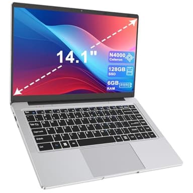LEEDOW 14" Laptop - Celeron N4000 Dual-Core Up to 2.6GHz,6GB RAM,128GB SSD,Silent Fanless Design,Fast Dual-Band WiFi,Bluetooth 5.0,USB 3.0,Mini-HDMI – Ideal for Home,Study & Office