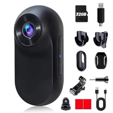 HOFAOUG Mini Body Camera, Thumb Size Mini Action Camera, Built in 32GB Storage Bodycam, Body Cam for Cycling, Travel, Outdoor Adventures(Matte Black)