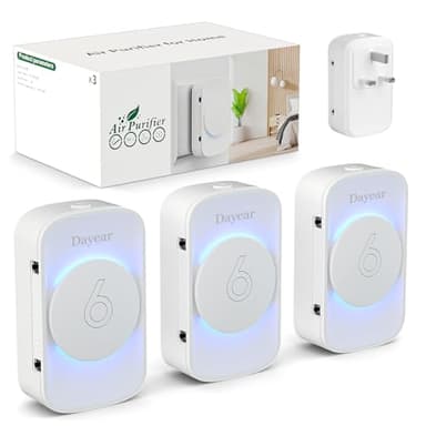 Dayear 3 Pcs Air Purifier for Bedroom Home, Plug-in Negative Ion Air Purifier, Portable Quiet Ioniser for Smokers, 3 Led Light Modes, Reduces Odours from Pets/Kitchen/Toilet/Dust/Office/Living Room