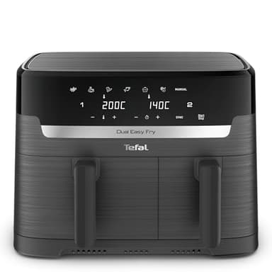 Tefal Easy Fry Dual Zone Digital Air Fryer, 2 Drawers, 8.3L, 8in1, Air Fry, Extra Crisp, Roast, Bake, Reheat, Dehydrate, 6 Portions, Non-Stick, Dishwasher Safe Baskets, Grey EY901HG0