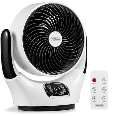 VonHaus Air Circulator Fan – Desk Fan with 12 Speeds, 3 Modes, Remote Control, 12hr Timer, 90° Oscillating, Quiet, LED Display, 3 Blades – Table Top Cooling for Home, Office, Living Room, Bedroom