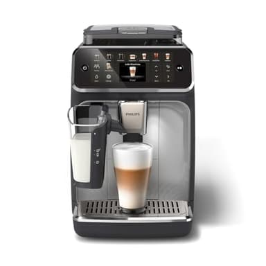 Philips 5400 Series Bean to Cup Coffee Machine – 12 Coffee Varieties, LatteGo Milk Frother, Fastest-to-Clean, Ceramic Grinder, Fully Automatic Espresso & Cappuccino maker – Black, Silver (EP5446/70)