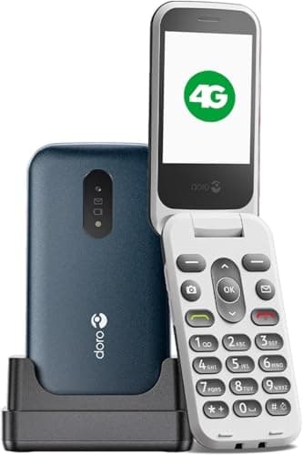 Doro - 2820 4G Unlocked Flip Mobile Phone for Seniors - Large Talking Keys - Camera - Bluetooth - Support Key - Mobile Phone without Internet and with Cradle (Blue/White)