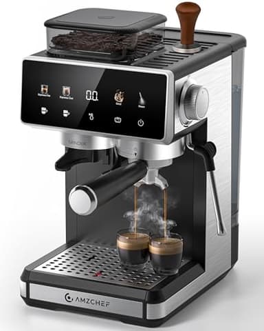 AMZCHEF Bean to Cup Coffee Machines 20 Bar - 20 Grind Settings & 3-Temp Control, Hot/Cold Brew Coffee Machine with Grinder with Color Touchscreen
