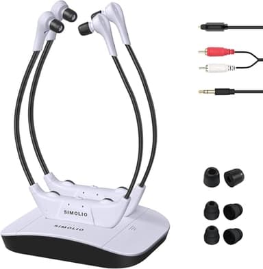 SIMOLIO 2.4GHz Digital Wireless Headphones for TV Listening with Clear Dialogue, Wireless TV Headsets for Seniors/Hard of Hearing, 100ft Long Range, No Delay (Optical/AUX/RCA) SM-824D2