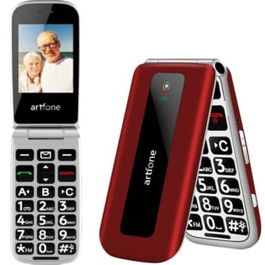artfone F20 2G Dual SIM Unlocked Basic Mobile Phone for Seniors丨 SOS Button丨Speed Dial丨Big Button Senior Flip Phone丨USB-C丨Charging Dock丨FM Radio丨Torch丨Speed Dial丨1300mAh Battery丨Bluetooth丨USB-C - Red