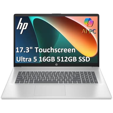 2025 HP 17 Laptop AI PC (17.3" HD+ Touchscreen, Intel 12-Core Ultra 5 225U (> i7-1355U), 16GB DDR5 RAM, 512GB SSD) for Business, Home, Students, Backlit, Fingerprint, Webcam, Win 11 Pro, Silver