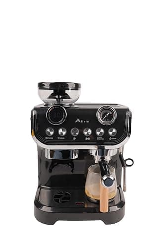 Alivio 2L Bean to Cup Coffee Machine, Automatic Coffee Maker with Grinder and Milk, Professional Espresso Cappuccino Maker for Office Home 1450W (Black)