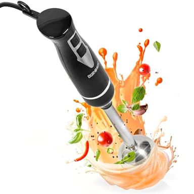 Duronic Hand Blender HB35C, Stick Blender with Dual Stainless Steel Blades, 40cm Handheld Immersion Handheld Blender, 2 Beakers, Hand Held Mixer for Food, Smoothies, Juice, Baby Food Maker - 350W