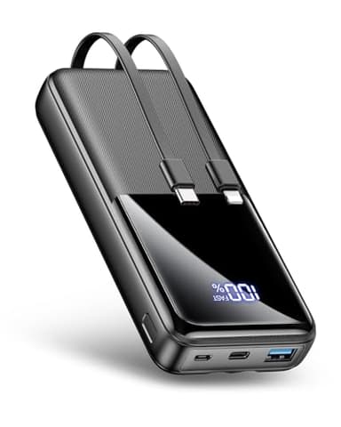 Power Bank Fast Charging 26800mAh, Portable Charger with 2 Built-in Cables & 3 Ports, Powerbank with LED Display, Battery Pack Compatible with iPhone 16 15 14 13 Android and more, Black
