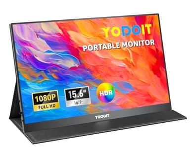 Yodoit Portable Monitor, 15.6" 1920×1080P FHD Screen IPS Display, USB-C & HDMI Connectivity, Built-in Speakers and Smart Cover, for Laptop/PC/Mac/PS3/4/5/Xbox