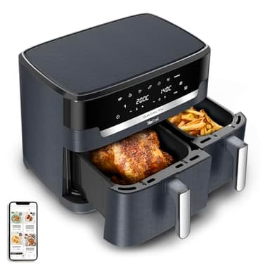 Tefal XXL Dual Easy Fry 11L Air Fryer, Dual Drawer, No Oil, Extra Crisp, Roast, Bake, Reheat, Dehydrate, 7 Pre-set Programs, Dishwasher Safe, 8+ Portions, Java-Grey, EY942BG0