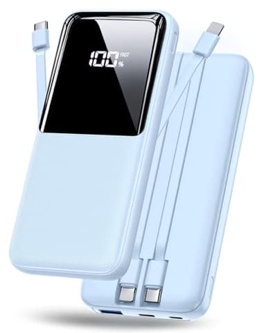 Power Bank Fast Charging 15000mAh, Portable Charger with Built-in Cables, USB-C Powerbank with LED Display & 4 Outputs, Battery Pack Compatible with iPhone 16 15 14 13 Android and more, Blue