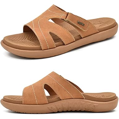 KuaiLu Womens Fashion Orthotic Sliders Ladies Lightweight Athletic Yoga Mat Sandals Slip on Thick Cushion Slippers Sandals with Comfortable Plantar Fasciitis Arch Support Khaki 8