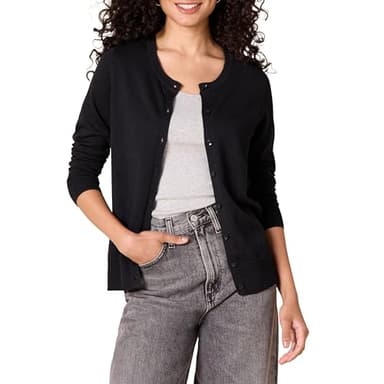 Amazon Essentials Women's Lightweight Crewneck Cardigan Jumper (Available in Plus Size), Black, L