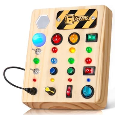 NORBASE Montessori Switch board Wooden LED Light Busy Board, Montessori Sensory Toys Busy Boards for Autism, Toddler Toys Activities Board for Airplane Travel, Educational Baby Toys for 3+ Year Olds