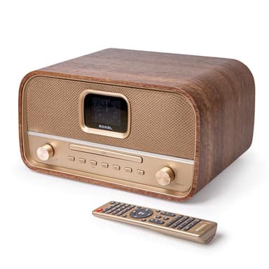 Roxel Amber All-in-One Compact Retro HiFi System with CD Player, DAB/DAB+, BT Audio Streaming, 40W RMS, USB Playback & Charging, FM Radio with RDS, Color Display, Clock & Alarm, Remote Controller