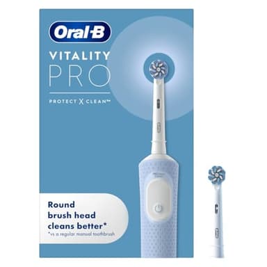 Oral-B Vitality Pro Electric Toothbrushes Adults, Oral B Electric Toothbrush, 1 Handle, 2 Toothbrush Heads, 3 Brushing Modes Including Sensitive Plus, Rechargeable Toothbrush, 2 Pin UK Plug, Blue