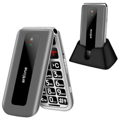 artfone F30 4G Unlocked Basic Mobile Phone for Seniors丨Flip Phone丨SIM Free Big Button Senior Mobile Phone丨2.4" Display丨 SOS Button丨Speed Dial丨Charging Dock丨FM丨Torch丨1300mAh Battery - Silver Grey