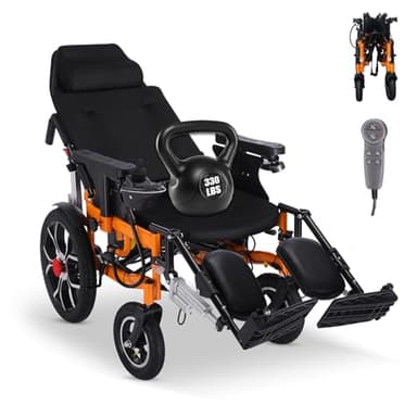 Reclining Electric Wheelchair for Adults,20" Seat All Terrain Power Wheelchairs,Foldable Motorized Wheelchair Reclining Wheelchairs for Seniors,25 Miles Long Travel Range-Airline Approved (Orange B)