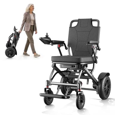 ByteTecpeak D14 Foldable Electric Wheelchair with Powerful 500W Motor, 12Ah Removable Battery, 20km Range, 150kg Capacity, Lightweight Carbon Aluminium Powerchair–Travel & Airline Approved