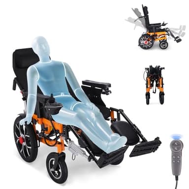 20" Seat Reclining Electric Wheelchairs for Adults,Foldable Motorized Wheelchair Reclining Wheelchairs for Seniors, Lightweight All-Terrain Power Wheelchair,Airline Approved-Support 330lbs(Orange)