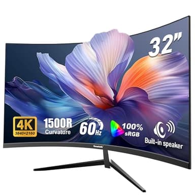 Gawfolk 32 Inch 4K UHD Curved 1500R Computer Monitor, Ultra-Clear (3840×2160p) Screen, 100% sRGB, 178° Viewing Angle, DisplayPort 1.4, HDMI 2.0, Compatible with Wall Mounting 100 * 100MM - Black
