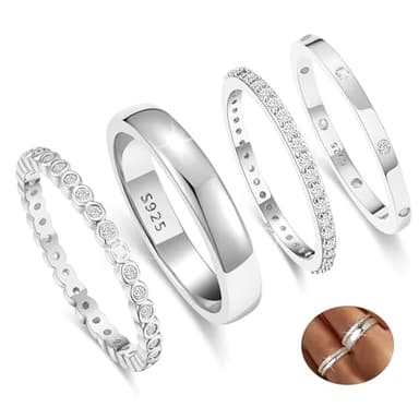 MUCCA 4 Pcs Sterling Silver Ring Set for Women - 925 Sterling Silver Thumb Rings with Cubic Zirconia for Stacking and Exquisite Women's Jewellery Gifts