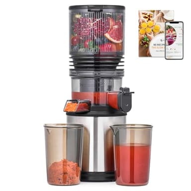 AMZCHEF Cold Press Juicer Machines, Slow Masticating Juicer with Low Noise DC Motor & Triple Filter, 160mm Wide Chute & 2.0L Capacity for Whole Fruits and Vegetables, Easy to Clean, Stainless Steel