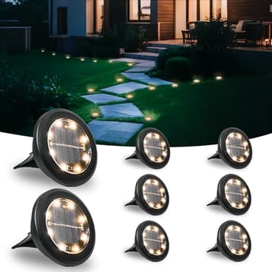 Hqynss Solar Lights Outdoor, 8 Pack IP65 Waterproof LED Ground Lights - Solar Decking Lighting for Garden Pathway, Lawn, Patio & Yard Landscaping (Warm White)