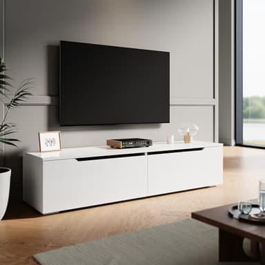 ZANOFIRA Floating TV Stand Cabinet Unit with 16 RGB LED Lighted, High Gloss White Wall Mounted TV Cabinet with Pull-Down Door, Modern TV Stand with Storage Shelves for Living Room, 1000x350x300mm