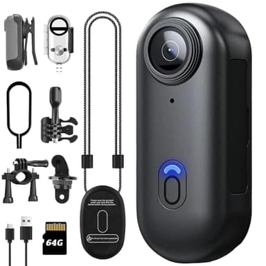 ABSAMAYS 1080P Mini Thumb Action Camera, Portable Vlogging Camera, Wearable Small Body Camera, Hands-Free POV Video Recorder for Motorcycle, Bike, Work, Travel, Pet Walking
