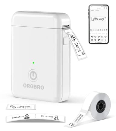 ORGBRO X1 Label Maker Machine with Tape Thermal Portable Bluetooth Label Printer for Smartphones Mini Handheld Sticker Maker with Multiple Templates for School Office Home Kitchen Organization, White